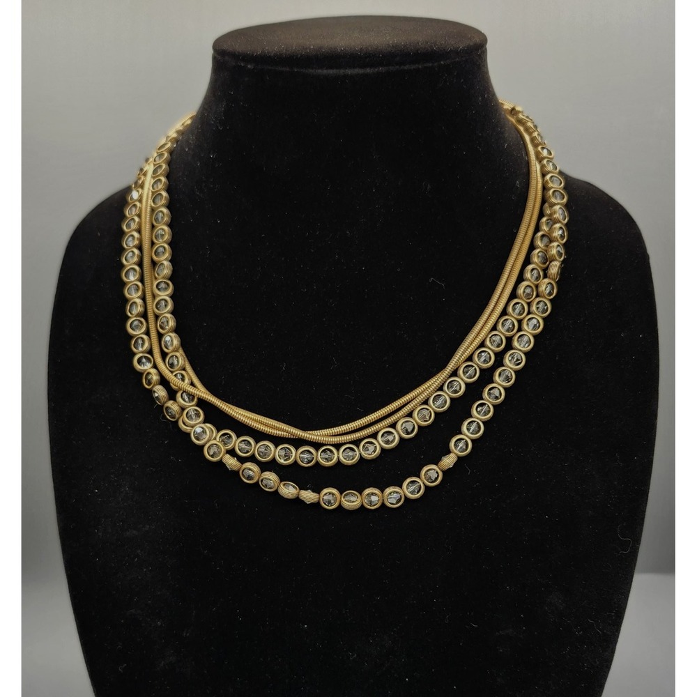 Chico's Multi-Strand Layered Necklace Gold Tone Rhinestone Snake Chain Boho